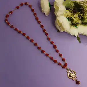 印度批发商Rudraksha项链与希瓦勋爵Trishula Damru吊坠手工珠宝串珠男女项链