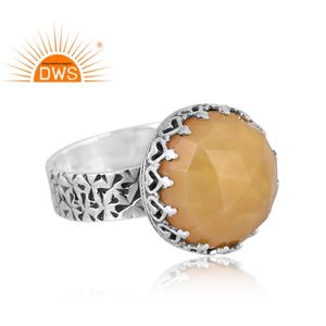 แหวนอัญมณีโอปอลสีเหลืองธรรมชาติสีเงินสเตอร์ลิงออกซิไดซ์ล่าสุด - Product Image 2