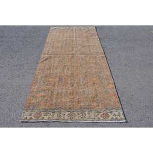 Vintage Eco-Friendly <b>Wool</b> Rug Large 4.3x9.4 ft <b>Brown</b> Patchwork Latex Backed Traditional Rug - Product Image 1
