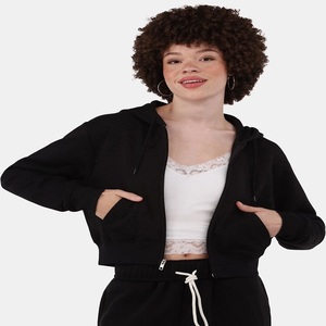 Premium Quality Women's Casual Cropped <b>Fleece</b> Zip <b>Hoodie</b> Breathable Windproof Custom Made for Perfect Fit ODM Supply for Winter - Product Image 1