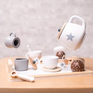 ROBINCOOL <b>Wooden</b> Children's <b>Tea</b> <b>Set</b> Includes Tray Teapot Accessories for Kitchen & Food <b>Toys</b> - Product Image 2