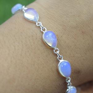 Milky Opalite <b>Sterling</b> <b>Silver</b> <b>Bracelet</b> Adjustable Ten Stone Handmade Gemstone Jewelry Elegant Gift For <b>Women</b> - Product Image 3