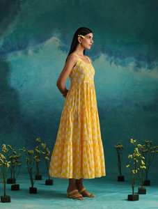 Vestido largo bohemio de gran venta para mujer, nueva colección, vestido de borla con escote en V y estampado Floral de algodón con decoración de botones - Product Image 3