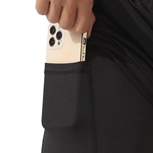 Shorts de sport double couche en polyester respirant et écologique avec logo personnalisé, longueur genou, fermeture éclair, maille 2-en-1, pour l'été - Product Image 6