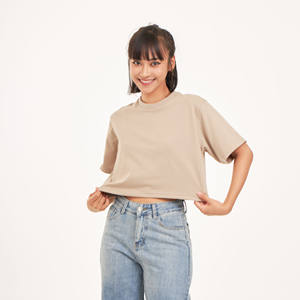 เสื้อครอปแบบลำลองใส่ได้ทั้งชายและหญิงเสื้อยืดโอเวอร์ไซส์สำหรับผู้หญิงป้องกันรอยยับและผ้าไม่พันหลวม - Product Image 2