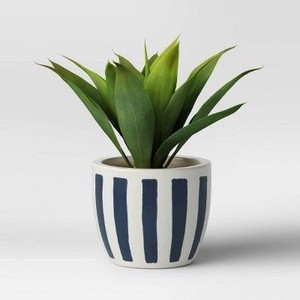 Pot de fleurs en céramique rustique en terre cuite avec motif soleil couchant, support de plantes décoratif d'intérieur durable - Product Image 5