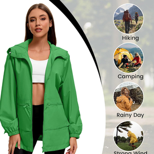 Chaqueta cortavientos impermeable con capucha para mujer, impermeable ligero para exteriores, senderismo, correr, a prueba de viento, chaqueta de viaje informal de secado rápido - Product Image 1