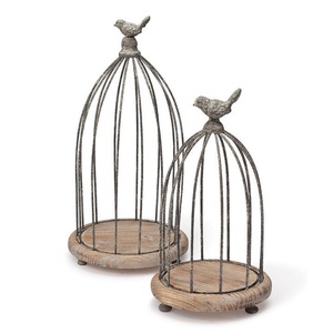 โคมไฟเชิงเทียนฐานไม้สไตล์กรงนกที่แขวนผนังสวนตกแต่งด้วยโลหะ - Product Image 1