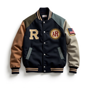 Chaqueta Varsity Premium de Poliéster/Algodón con Cuero Genuino, Camuflaje, Impermeable y Cortavientos para Hombre, Proveedor de Fábrica, Personalizable - Product Image 4