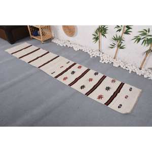 Tapis en laine rayé classique et moderne 17x 8ft/52x269cm blanc noir Patchwork Design pour les adolescents tissage plat support en latex pour le salon - Product Image 3