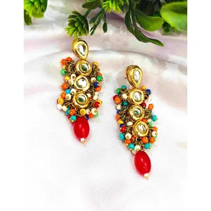 Parure de bijoux bohèmes Kundan, collier multicouche en pierres perlées multicolores, plaqué or sur cuivre, élégant, idéal pour les fêtes et les cadeaux - Product Image 4