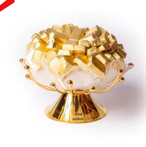 Cuenco decorativo de acero inoxidable de metal con acabado dorado con soporte para restaurante y bar de hotel - Product Image 1