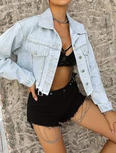 Vestes en jean mi-longues pour femmes OEM sur mesure vente en gros quantité en vrac motif solide bouton coton couleurs personnalisées logo - Product Image 2