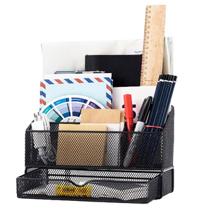 Organizador de escritorio de metal con cajón deslizante, clasificadores de 3 letras, portalápices de teléfono para archivos y suministros de oficina - Product Image 1