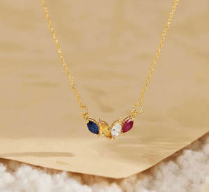 Collier barre multicolore en pierres précieuses marquise, plaqué or 10 carats, maillons sertis à griffes, fait main, bijoux de luxe tendance pour cadeau de mariage - Product Image 3