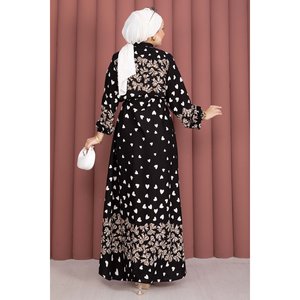 Robe en viscose à imprimé léopard, coupe ample, ceinturée, en mousseline noire-beige avec élément floral tendance - Product Image 4