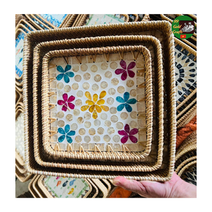 Bandeja de Servicio de Mosaico de Ratán con Madreperla Mixta, Bandeja Natural Hecha a Mano para Decoración del Hogar y para Servir Té, Café y Aperitivos - Product Image 2