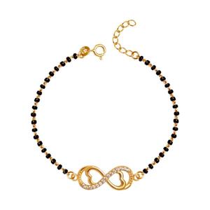 Infinity <b>Adjustable</b> Hand Wrist Mangalsutra <b>Bracelet</b> at Stonewels Featuring an infinity symbol traditional black beaded chain - Product Image 4