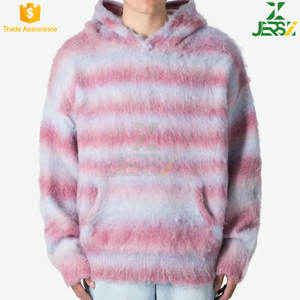 Suéter de hombre de mohair de manga larga con logotipo personalizado, prendas de punto informales con capucha a rayas de punto difuso, color y tamaño personalizados de invierno - Product Image 3