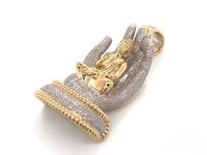 Venta al por mayor Hip hop Leb diamante colgantes joyería 14K 18K oro amarillo plateado diamante helado Buda mano colgante collar - Product Image 2