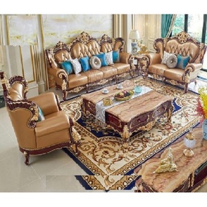 El mejor juego de sofá de madera de teca de estilo italiano para el hogar Juego de sofá de sala de estar de estilo italiano con estilo Muebles para el hogar - Product Image 1