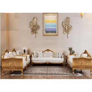 Classique sculpté à la main en bois salon canapé ensemble indien luxe or polonais salon canapé chaise DST exportations livraison rapide maison canapé - Product Image 2