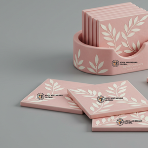 Proveedor Indio Ofrece Juego de Posavasos Cuadrados Hechos a Mano con Incrustaciones de Hueso Rosa y Blanco de 3 mm de Grosor, con Patrón Floral, Ecológicos y Duraderos - Product Image 3