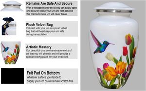 Urna de cremación de colibrí Blanco | Urna de colibrí hecha a mano para cenizas humanas Mujer adulta grande (urna de colibrí blanco para adultos) - Product Image 3