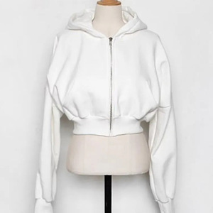 Jersey de algodón 100% liso de alta calidad con logotipo personalizado, sudadera de gran tamaño con cremallera para mujer, sudadera recortada con bolsillos y capucha - Product Image 5
