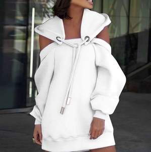 Nouveau sweat-shirt à manches longues en coton/fibre de bambou pour femmes capuche détachable doublée conception d'épaule cordons de serrage impression tricotée rapide - Product Image 6