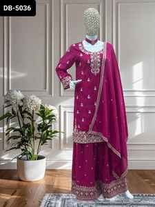 Nouveau concepteur femmes porter Chinon matériel Salwar Kameez costume avec broderie séquence travail Sharara costume pour mariage Festival porter - Product Image 2