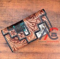Dompet tangan kulit sapi ukir totol tangan dompet Clutch kulit bulu rancangan antik kartu kredit kulit warna cokelat hadiah dompet uang tunai