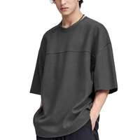 Camiseta de Corte Cuadrado para Hombre, Poliéster/Algodón, 180 g/m², Cuello Redondo, Hombros Caídos, Talla Grande, Ecológica, Transpirable, de Secado Rápido