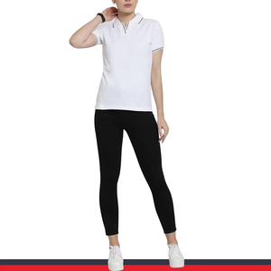 Wholesale Custom High Quality Ladies Cotton Pique Polo Shirt Short Sleeve Slim Fit Contrast Tipping Women's Casual Sport Polo - Product Image 4