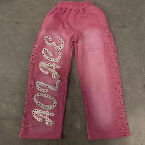 ชุดฮู้ดดี้ผู้ชายแบบสั่งทำพิเศษ พิมพ์ลายสกรีน ล้างสี ประดับคริสตัล พร้อมกางเกงวอร์มขาบานทรงสแตก สำหรับฤดูหนาว - Product Image 5