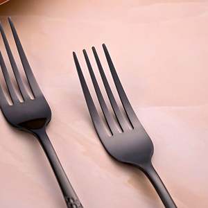 <b>Black</b> Flame Eco-Friendly Stainless Steel <b>Dinner</b> Forks <b>Set</b> of 2 Sustainable and Wood-Metal Material for Back to School - Product Image 2