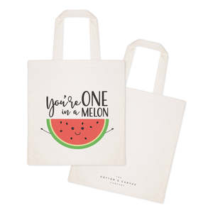You're One Melon Cotton Canvas Tote Bag Durable Eco-Friendly Beach Bag Cartoon Letter Screen 12oz Medium Washable for PC - Product Image 2