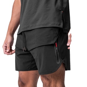 Vente en gros Été Séchage rapide Cordon de serrage Polyester Respirant Jogging Fermeture éclair Poche latérale Sports Gym Running Fitness Shorts pour hommes - Product Image 1