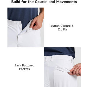 Pantalones de Golf elásticos de 4 vías para hombre, Color blanco con cordón en la cintura, pantalones de Golf transpirables que absorben el sudor para adultos - Product Image 6
