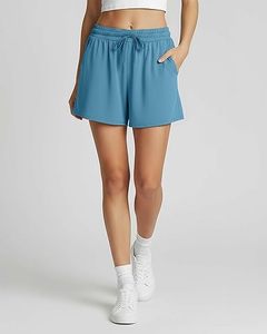 Shorts pour femmes respirants avec logo brodé personnalisé, taille élastique à bouton, coupe ajustée, style sportif, tissu Oxford 100% coton - Product Image 1