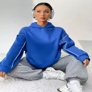 Fournisseur d'usine, sweat-shirt de sport pour femme en coton 100%, nouveau sweat-shirt uni avec surpiqûres contrastées sur ZOHAN CREATIONS - Product Image 6