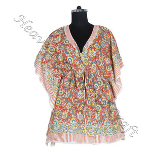 Nouvelle arrivée 2024 indien main bloc imprimé caftan Robe KFCS064 Robe d'été Kimono vacances coupe ample Robe vêtements pour femmes - Product Image 5
