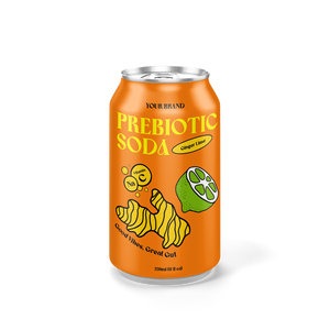 Cannette en aluminium de marque privée 330ml 500ml 250ml Saveur naturelle Soda prébiotique certifié HALAL à faible teneur en glucides carbonaté de votre propre marque - Product Image 1