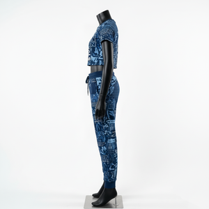 Ensemble haut court et pantalon de jogging en polyester et élasthanne premium 180 GSM, imprimé par sublimation bleu, logo personnalisé, vêtements de sport pour femmes - Product Image 3