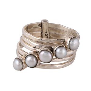 Anillo fino de plata 925, perla cultivada blanca, joyería de cóctel brillante bohemio, gran regalo de boda, estilo clásico para él, ella para fiestas - Product Image 1