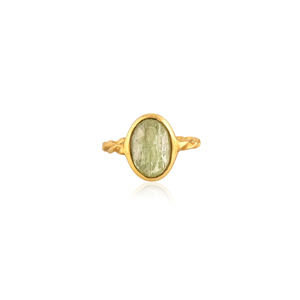 Bague classique en argent sterling 925 avec pierre précieuse naturelle kyanite verte de forme ovale plaquée or, bijoux ajustables, fabricant en gros - Product Image 1