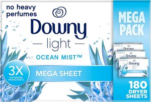 Feuilles de séchage Downy Light Mega, adoucissantes pour le linge, parfum Ocean Mist, 180 unités - Product Image 3