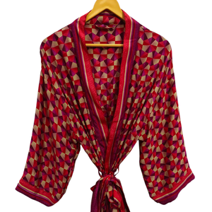 ชุดกิโมโนผ้าไหมยาวลายดอกไม้ผ้าไหมส่าหรีสไตล์วินเทจชุดคลุมส่าหรีสำหรับปาร์ตี้ชายหาดทำมือชุดกิโมโนผ้าไหมอินเดีย - Product Image 1