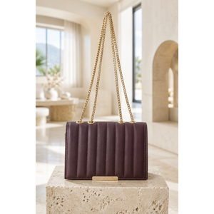 Coffee Quilted Pattern Leather <b>Bag</b> Chain Strap Vintage Lady Style Geometric Water Proof Genuine Leather PU for Summer Winter - Product Image 1