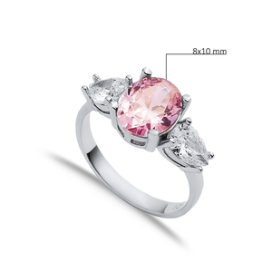 Pera CZ Oval Pink Cuarzo Piedra Venta al por mayor Turco Hecho a mano 925 Anillos de racimo de plata esterlina para mujeres - Product Image 2